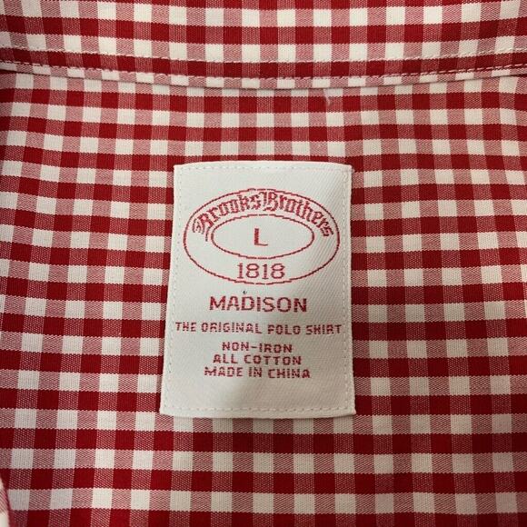 Brooks Brothers Shirt Mens L White Red Gingham Madison Non Iron Button Down - Picture 3 of 8